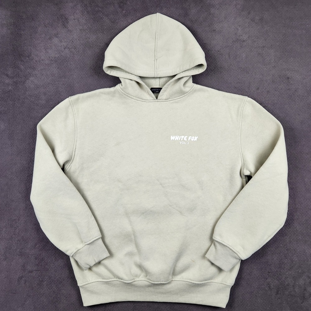 White Fox Vol 3 Hoodie‎ Womens Small Beige Puff Print Logo Pullover Sweatshirt